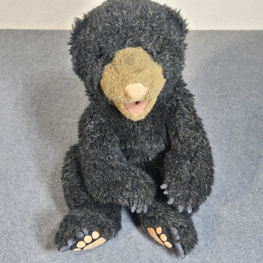 Vintage Folkmanis Black Bear Hand Puppet 09FM008 Movable Mouth Realistic *pics